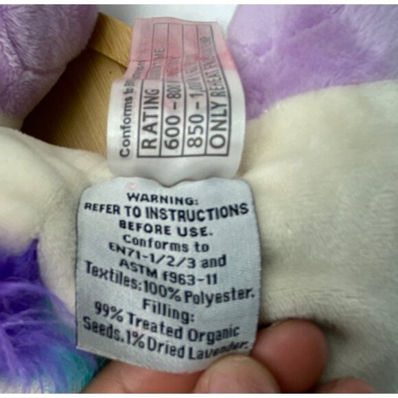 Warm and Cosy Rainbow White Unicorn Horse Microwavable Plush Lavender 14" Long - Picture 5 of 7